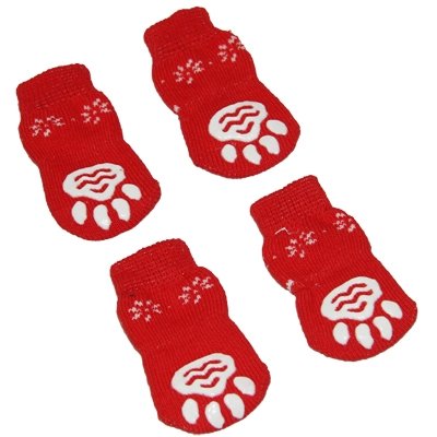 NA Dog Socks Lindo patrón de Ciervos algodón Antideslizante for Mascotas Calcetines de la Navidad, tamaño: L (Rojo)