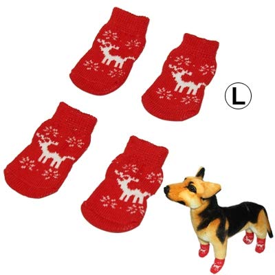 NA Dog Socks Lindo patrón de Ciervos algodón Antideslizante for Mascotas Calcetines de la Navidad, tamaño: L (Rojo)