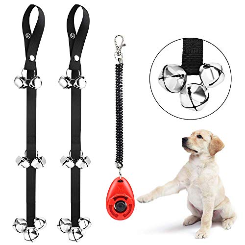 Naliovker Timbres para Perros para Entrenamiento con Orinal,Paquete de 2,Campanas, Adiestramiento,Clicker y 7 Extra Sonoras Ajustables para Puerta de Cachorros Robo en una Casa