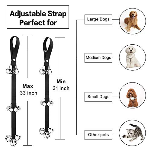 Naliovker Timbres para Perros para Entrenamiento con Orinal,Paquete de 2,Campanas, Adiestramiento,Clicker y 7 Extra Sonoras Ajustables para Puerta de Cachorros Robo en una Casa