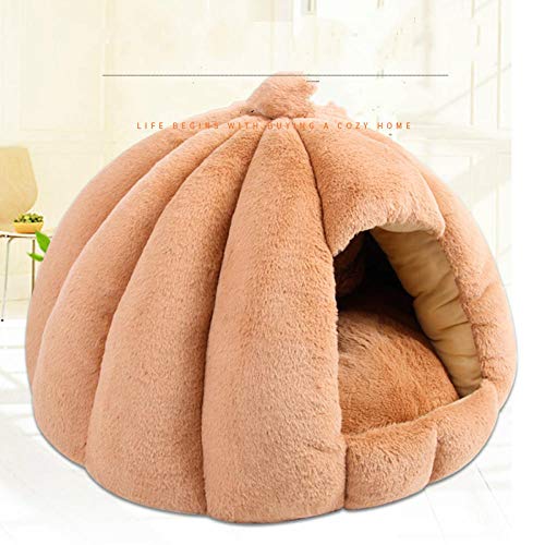 ndmzk Pet Cat Dog Cute House Bed Mat Cálido Suave Extraíble Kennel Nest Cesta para Mascotas Tyteps Funny Fruit Pumpkin House para Cat Dog Tent-Light_Coffee_60X50Cm