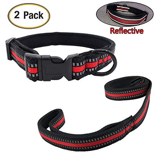 Newtensina Reflexivo Nylon Perro Collar con Forro de Neopreno Cool Color de Contraste Perro Collar y Correa para Perros - Rojo - L