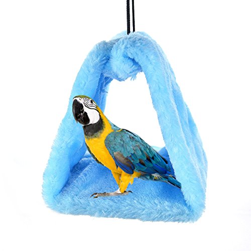 Nido de Pájaro de Invierno Hamaca Cálida Loro Tienda de Campaña Casa Cama de Peluche para Loro, Periquito, Cacatúa, Cono, Lovebird Finch Cockatoo Africano (M, Azul)