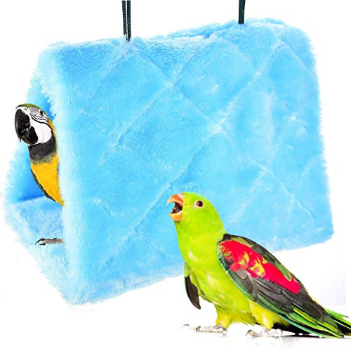 Nido de Pájaro de Invierno Hamaca Cálida Loro Tienda de Campaña Casa Cama de Peluche para Loro, Periquito, Cacatúa, Cono, Lovebird Finch Cockatoo Africano (M, Azul)