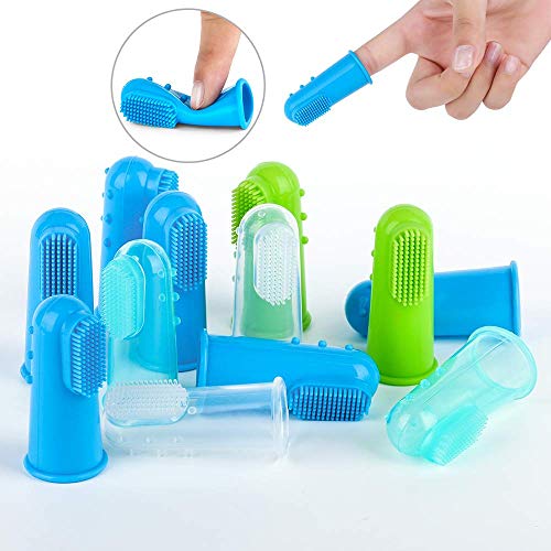 NNuodekeU - Juego de 12 cepillos de dientes para mascotas, cepillos de higiene dental de silicona suave, cepillo de dientes para perros y gatos, coloridos