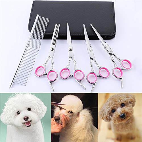 No Logo Peluquería Profesional Tijeras 7 Pulgadas De Plata De Cabeza Redonda De 4 Piezas Juego De Herramientas Y Estética For Mascotas Tijeras De Encargo del Perro Casero Tijeras Aseo Shearing