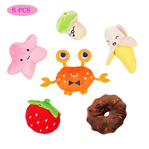 NOZOMI 6 PCS Perrito Juguetes Chirriantes, Juguete Chirriante para Perros Frutas y Verduras Sonido de Felpa Masticar Dentición Mascotas Regalo de Juguete para Perros y Gatos Pequeños Medianos