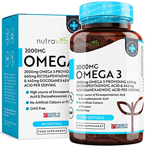 Omega 3 (2000 mg) - 660 mg de EPA y 440 mg de DHA - Omega 3 Capsulas de Gel Suave de Aceite de Pescado Puro - Hecho en el Reino Unido por Nutravita