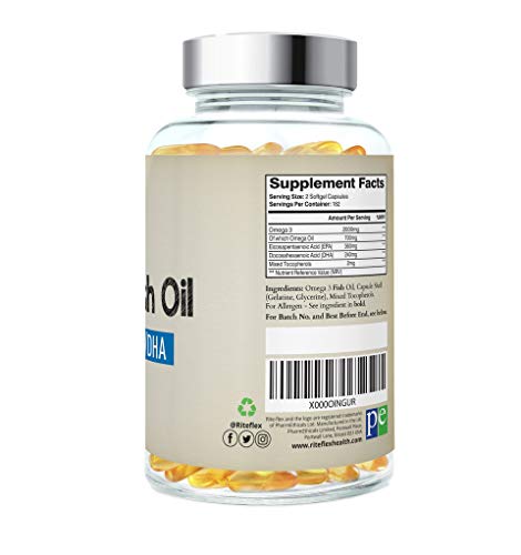 Omega 3 Aceite de Pescado 2000 mg 365 Soft Gel cápsula de Rite Flex