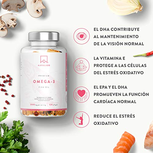 Omega 3 - Aceite de Pescado [2000 mg] AAVALABS - Alta Potencia - Destilado Molecularmente para Mayor Pureza - 800 mg EPA y 400 mg DHA/Dosis Diaria - 120 Cápsulas - Calidad Nórdica