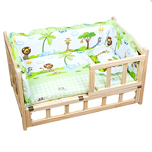 OO PET Cama para Perros de Madera, Desmontable y Lavable, Perrera con baranda y colchón, para Perros y Cachorros Grandes Muebles para Perros Suministros Perrera,Verde,S