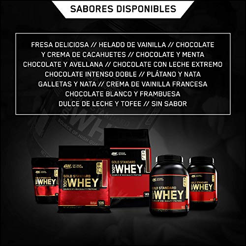 Optimum Nutrition ON Gold Standard 100% Whey Proteína en Polvo Suplementos Deportivos con Glutamina y Aminoacidos Micronizados Incluyendo BCAA, Helado de Vainilla, 30 Porciones, 900 gr