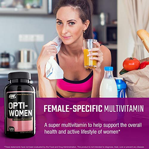 Optimum Nutrition ON Opti-Women, Suplemento multivitamínico, multivitaminas y minerales para mujeres con vitamina D y C, magnesio y acido folico, sin sabor, 60 porciones, 120 cápsulas