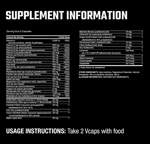 Optimum Nutrition ON Opti-Women, Suplemento multivitamínico, multivitaminas y minerales para mujeres con vitamina D y C, magnesio y acido folico, sin sabor, 60 porciones, 120 cápsulas