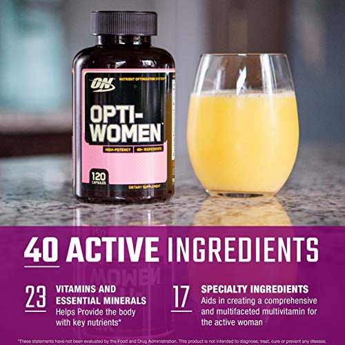 Optimum Nutrition ON Opti-Women, Suplemento multivitamínico, multivitaminas y minerales para mujeres con vitamina D y C, magnesio y acido folico, sin sabor, 60 porciones, 120 cápsulas