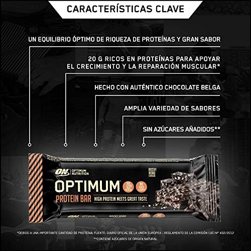 Optimum Nutrition ON Protein Bar Barritas Proteínas con Whey Protein Isolate, Dulces Altas en Proteína y Low Carb, Rocky Road, 10 Barras (10 x 60 gr)