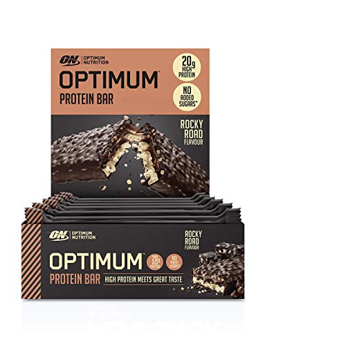 Optimum Nutrition ON Protein Bar Barritas Proteínas con Whey Protein Isolate, Dulces Altas en Proteína y Low Carb, Rocky Road, 10 Barras (10 x 60 gr)