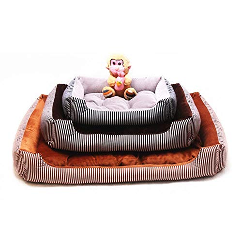 Otoño Invierno Nueva Colchoneta De Cama Para Perros Nido De Gato Peluche De Pelo Dorado Dorado Rayas Para Mascotas Fabricantes Venta Directa Lavadora A Mano Caliente-Brown_White_Stripes_L-80Cm_China