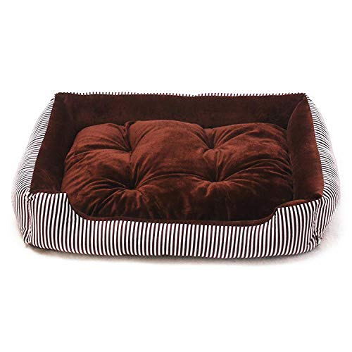 Otoño Invierno Nueva Colchoneta De Cama Para Perros Nido De Gato Peluche De Pelo Dorado Dorado Rayas Para Mascotas Fabricantes Venta Directa Lavadora A Mano Caliente-Brown_White_Stripes_L-80Cm_China