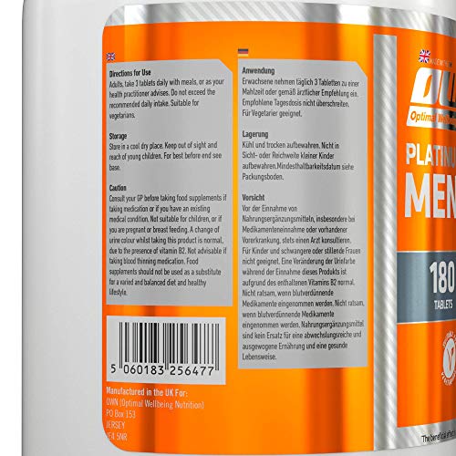 OWN -  Platinum Standard Men's Multi-Vitamin Complex; complejo multivitamínico para hombres con 37 ingredientes, 180 pastillas