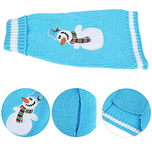 Pangding Suéter para Mascotas, Invierno Cálido Azul Navidad Muñeco de Nieve Suéter Ropa Traje para Perros Grandes(XXS)