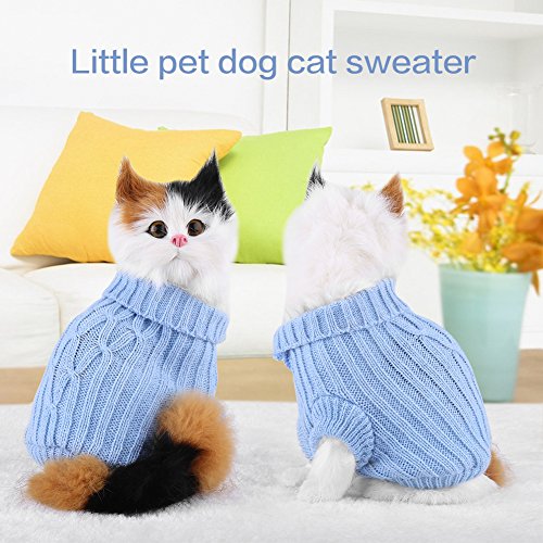 Pangding Suéter para Mascotas, Ropa de Abrigo Abrigada de Invierno, Ropa, Trajes, Ropa para el pequeño Cachorro de Perro, Gato(L-Cielo Azul)