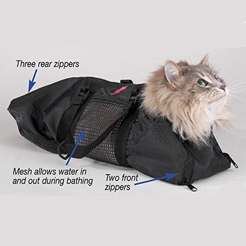 Paquete de 2 Bolsas de Aseo para Gatos Sujeción de Gatos Bolsa Ajustable Lavado Ducha Malla Bolsa Morder Rascarse Resistido para bañarse Inyección de uñas Recorte Limpieza de Orejas