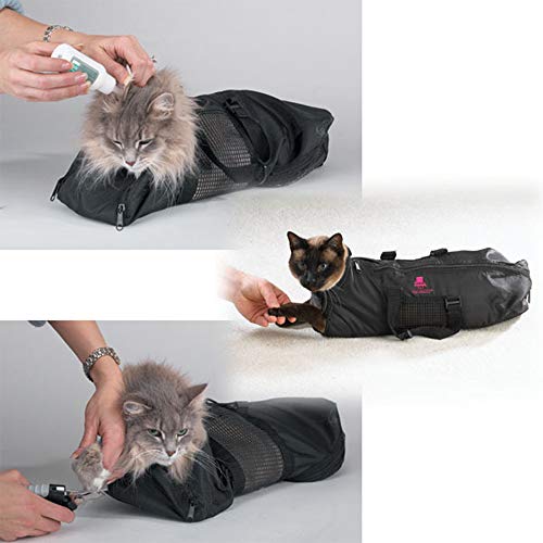 Paquete de 2 Bolsas de Aseo para Gatos Sujeción de Gatos Bolsa Ajustable Lavado Ducha Malla Bolsa Morder Rascarse Resistido para bañarse Inyección de uñas Recorte Limpieza de Orejas