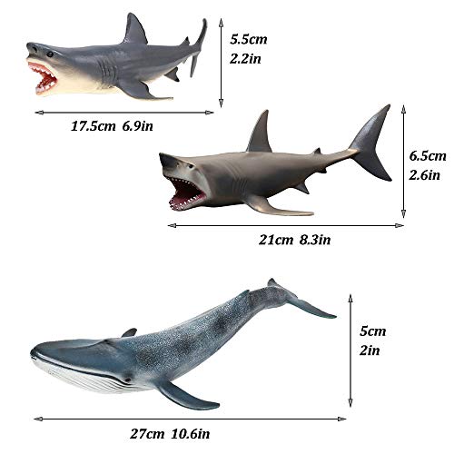 Paquete de 3 Adornos para acuarios de tiburones Megalodon, decoraciones de acuarios, seguros para todos los peces y mascotas acuáticas Juguetes Meg para decoraciones infantiles y para el hogar