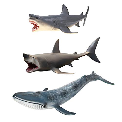 Paquete de 3 Adornos para acuarios de tiburones Megalodon, decoraciones de acuarios, seguros para todos los peces y mascotas acuáticas Juguetes Meg para decoraciones infantiles y para el hogar