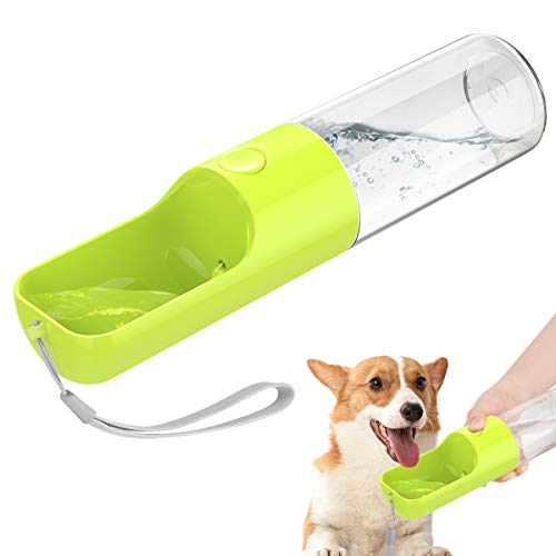 Pawaboo Botella de Agua para Perro al Aire Libre, Botella de Agua de ABS de Grado de Alimentación a Prueba de Fugas para Perros, Botella de Bebida Portátil para Cachorros 15.2 oz / 450 ml - Verde