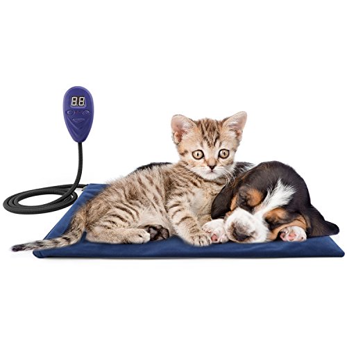 Pawaboo Cojín de calefacción eléctrica para Mascotas, 39.37 x 30.48cm, Cama Calentador, Perro, Gato,Estera, Impermeable, Temperatura Ajustable, Esterilla de Calentamiento, cálido cómodo, Azul