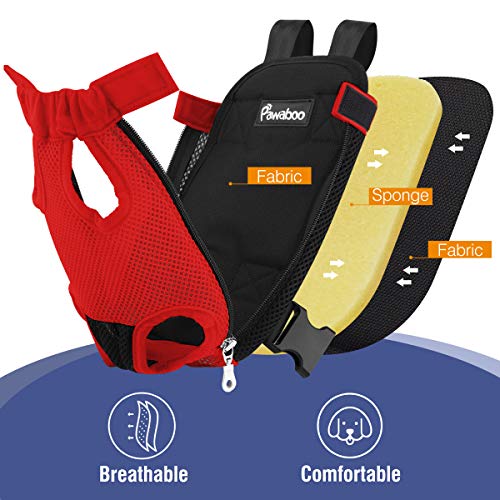 Pawaboo Mochila del Perro - Adjustable Bolsa Delantera Pet Front Cat Dog Carrier Backpack/Piernas Afuera & Fácil de Ajustar para Viajar/Senderismo/Camping, Talla M - Rojo