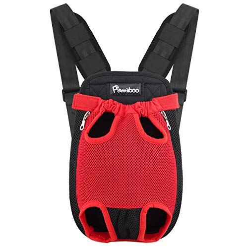 Pawaboo Mochila del Perro - Adjustable Bolsa Delantera Pet Front Cat Dog Carrier Backpack/Piernas Afuera & Fácil de Ajustar para Viajar/Senderismo/Camping, Talla M - Rojo