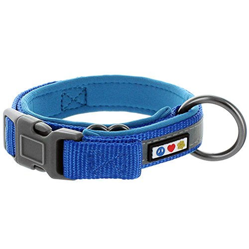 Pawtitas Collar Reflectante para Perro Ideal para el adiestramiento de tu Cachorro | Collar para Perro Ajustable, Reflectante y acolchonado - Collar Mediano Color Azul