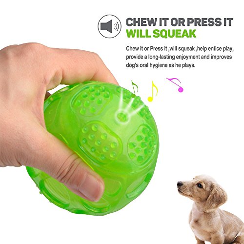 Pelota Perro Impermeable Bola Inflable Goma Juguete de Goma, Squeaker Squeeze Pet Ball juguetes, Interactiva Para Perros Traning, el Diámetro 7.5cm, 3 Piezas (Verde, Azul, Naranja)