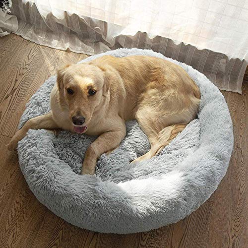 PENVEAT Cama Redonda para Perros, Gatos, Invierno, Cama Caliente para Dormir, Tumbona, Perrito, Perrera, Cama para Mascotas, Lavable a máquina, Caqui, diámetro de 100 cm