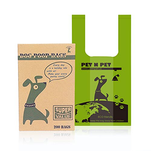 Pet n 200-count Extra larga de mascota Perro bolsas de basura bolsas de bolsa de caca grande verde de perro con asas