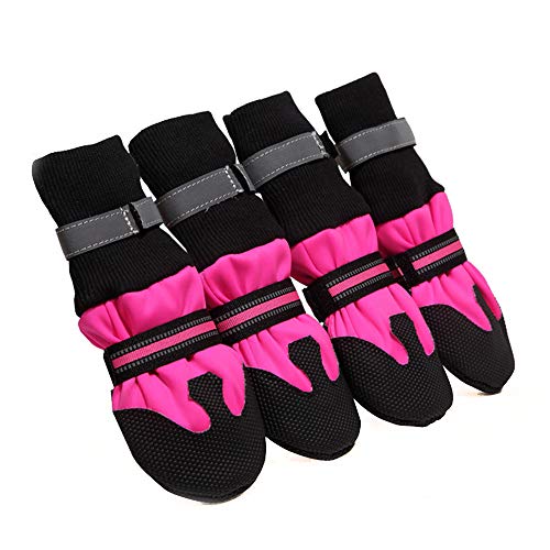 PET SPPTIES 4PCS Botas para Mascota Rranspirable Perros Antideslizantes Zapatos para Perros Impermeables PS046 (M, Rose Red)