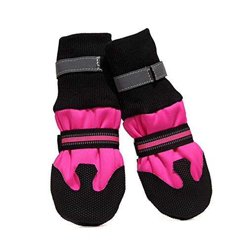 PET SPPTIES 4PCS Botas para Mascota Rranspirable Perros Antideslizantes Zapatos para Perros Impermeables PS046 (M, Rose Red)