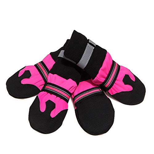 PET SPPTIES 4PCS Botas para Mascota Rranspirable Perros Antideslizantes Zapatos para Perros Impermeables PS046 (M, Rose Red)