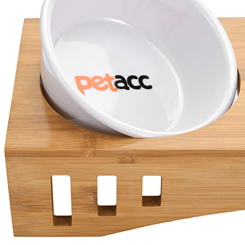 Petacc Comedero para Gatos Tazón Elevado para Mascotas Combinado con Soporte de Bambú y Cuencos de Melamina (3 Cuencos)