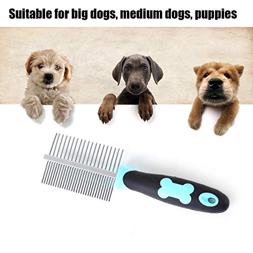 PETGDS Peine de Peluquería Canina, Pet Cepillo de Pulga de Doble Cara para Pelea de Acero Inoxidable Gato con Mango Antideslizante para Mascotas Pequeñas, Medianas y Grandes con Cabello Largo