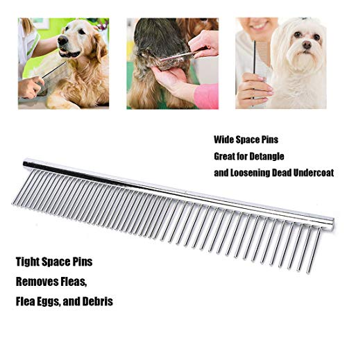 PETGDS Peine de Perro Aseo, Cepillo para Perros de Acero Inoxidable, Cepillo para Perros, Peluquería para Mascotas, Pulga, Peine, Herramienta Peinar, Caniche, Peine Profesional para Gatos y Perros