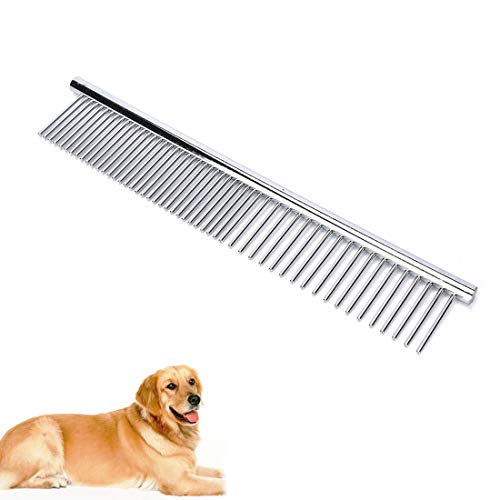 PETGDS Peine de Perro Aseo, Cepillo para Perros de Acero Inoxidable, Cepillo para Perros, Peluquería para Mascotas, Pulga, Peine, Herramienta Peinar, Caniche, Peine Profesional para Gatos y Perros