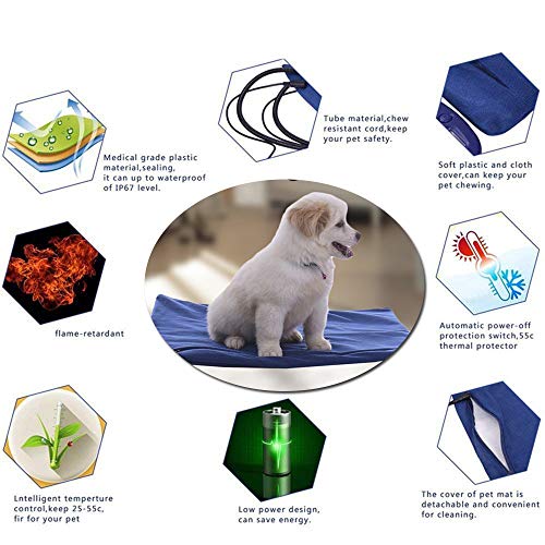 Petilleur Manta Eléctrica para Perros Gatos Almohadilla Térmica Mascotas con 7 Niveles de Temperatura Ajustable, Protección contra Sobrecalentamiento (40 * 30cm, Azul)