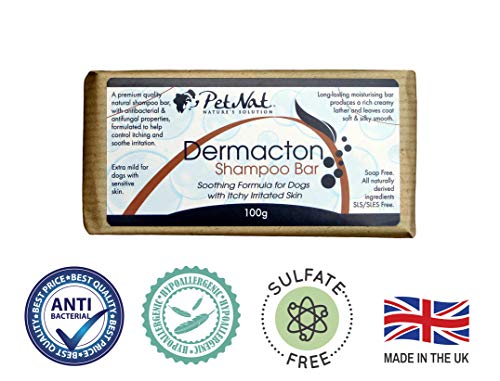 Petnat Dermacton Champú para Perros Itchy Antibacteriano y Antihongos, para Perros con Piel Sensible y alergias.