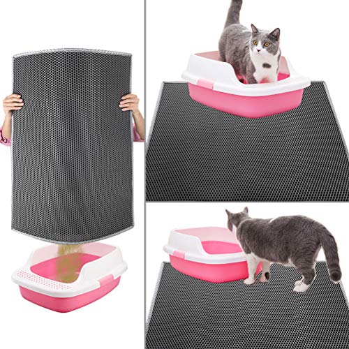 Pieviev Alfombra para Gatos,Estera Arena Gatos 76x61cm Doble Capa Impermeable Alta Elástico EVA Adecuado para Arenero Gatos Autolimpiable Arenero Gatos Cubierto, Fácil de Limpiar（Gris）