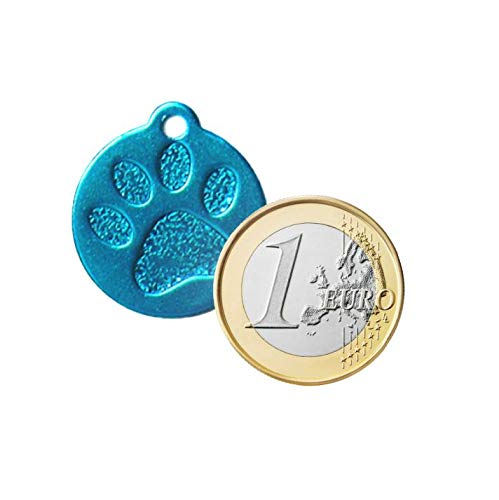 Placa Redonda con Huella para Mascotas pequeñas-Medianas Chapa Medalla de identificación Personalizada para Collar Perro Gato Mascota grabada (Plateado)