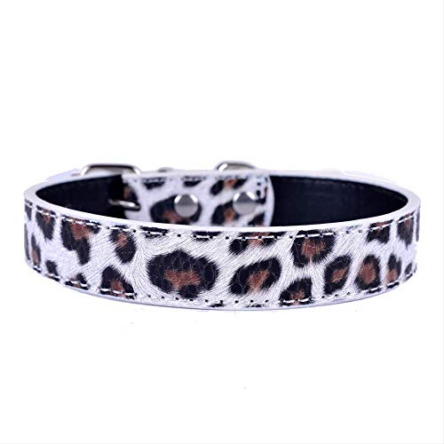 PMWLKJ Collar de Perro de Cuero de Leopardo Moda Ajustable 8-11 `` Suministros para Perros para Cachorros Color de Oro Rosa Blanco 1.5 * 31 cm S